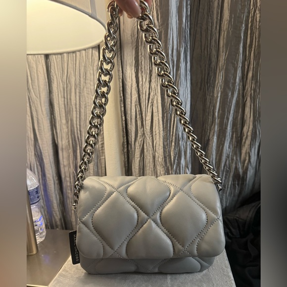 NEW Marc Jacobs Small Rock Grey Quilted Smooth Leather Shoulder Crossbody Bag - Picture 4 of 10